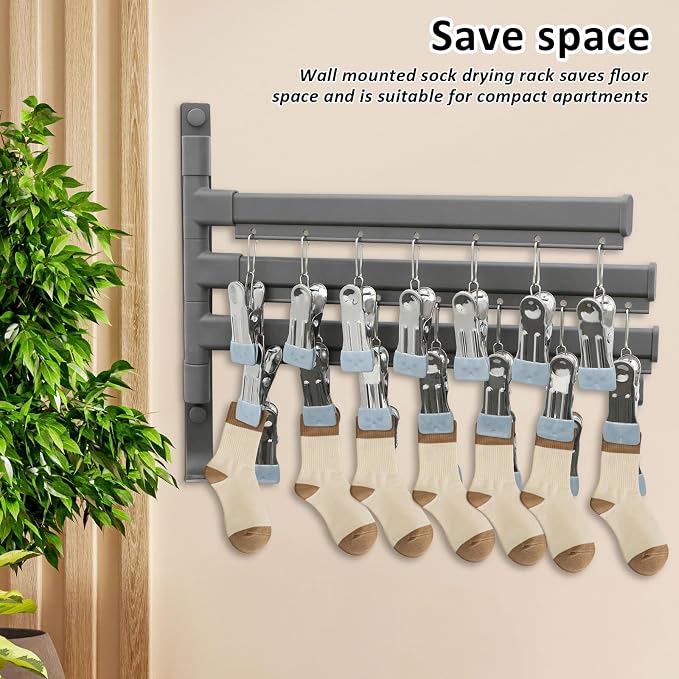 Clothes Drying Rack, Drying Rack, Wall Mounted Rotate Drying Hangers - Image 6