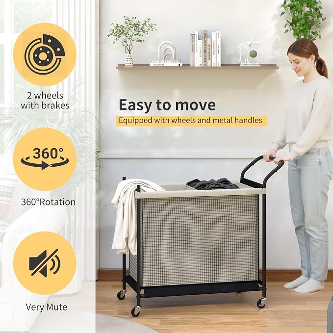 Laundry Hamper with Wheels, Laundry Basket with Removable and Washable Liner Bag - Image 6