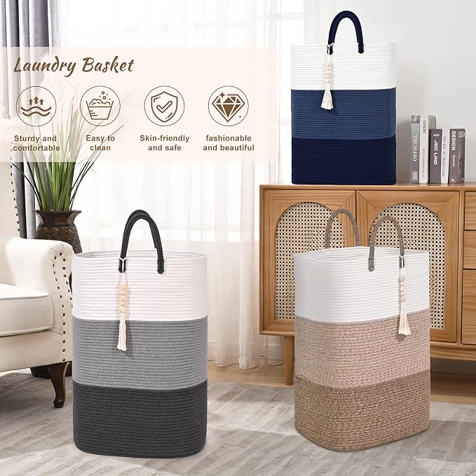 Woven Laundry Basket for Clothes, 100 L Large Rectangle Laundry Hampers - Image 4