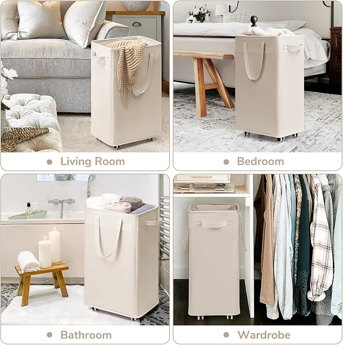 CHICVITA Collapsible Laundry Basket on Wheels 75L, Slim Laundry Hamper - Image 6