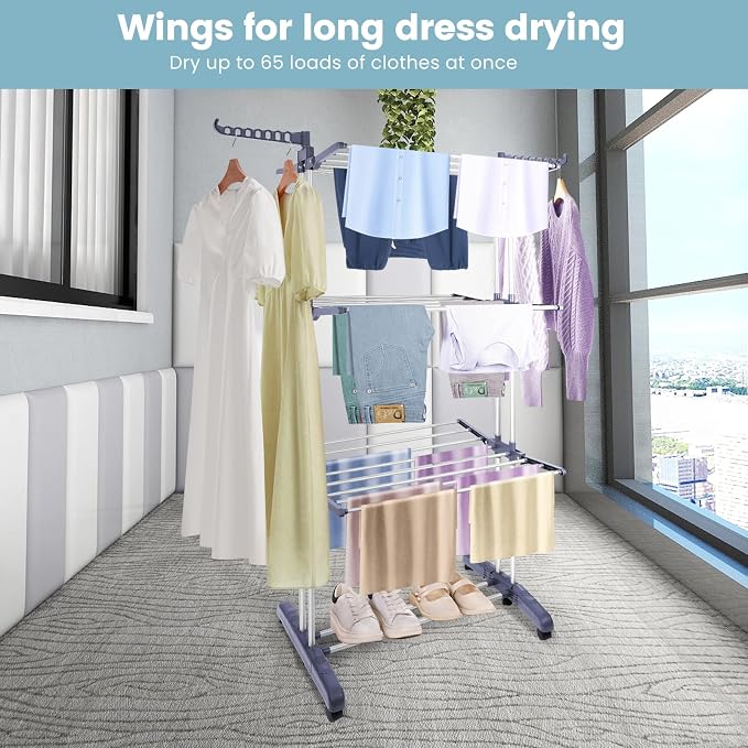 Clothes Drying Rack Foldable Drying Rack Clothing, Oversize 4 Tier Clothes - Image 4