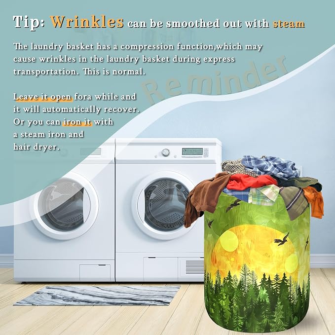 Watercolor Sunset Laundry Basket Foldable Forest Laundry Hamper Oxford Cloth - Image 6