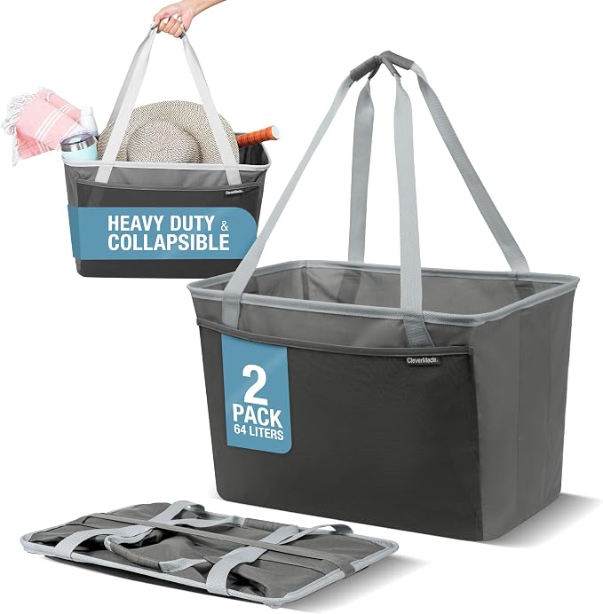 CleverMade Collapsible Tote Basket MAX – Extra Large Foldable Carry-All Storage by CleverMade
