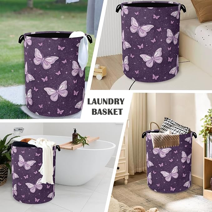 Purple Butterfly Laundry Basket, Oxford Cloth Laundry Hamper - Image 4