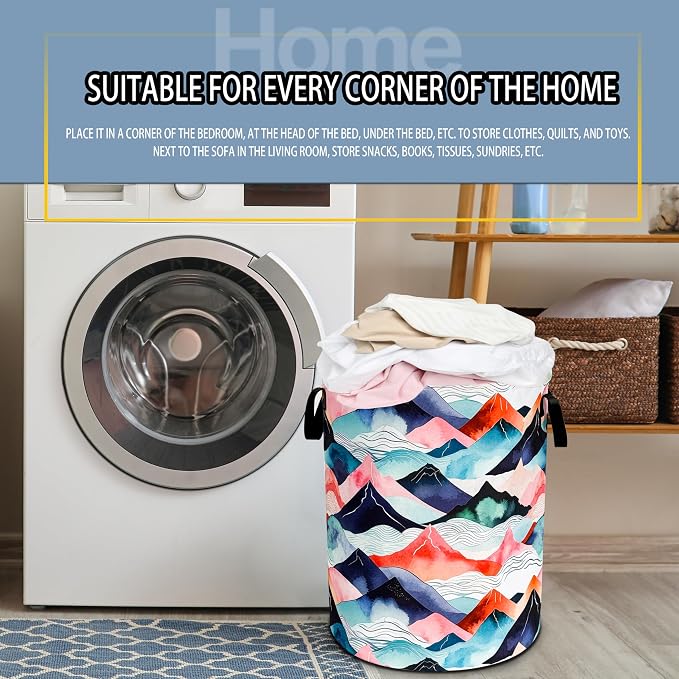 Mountains Waves Laundry Basket Colored Mountain Foldable Oxford Cloth Funny - Image 7