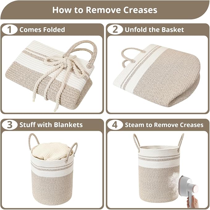 40L Woven Laundry Basket Hamper, 100% Natural Cotton Rope, Handwoven & Durable - Image 5