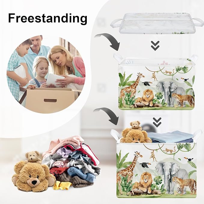 Safari Animals Baby Laundry Hamper Collapsible Clothes Kids Storage Basket - Image 3