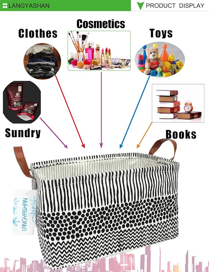 LANGYASHAN Rectangular Storage Bin Collapse Canvas Fabric Cartoon Storage Basket - Image 4