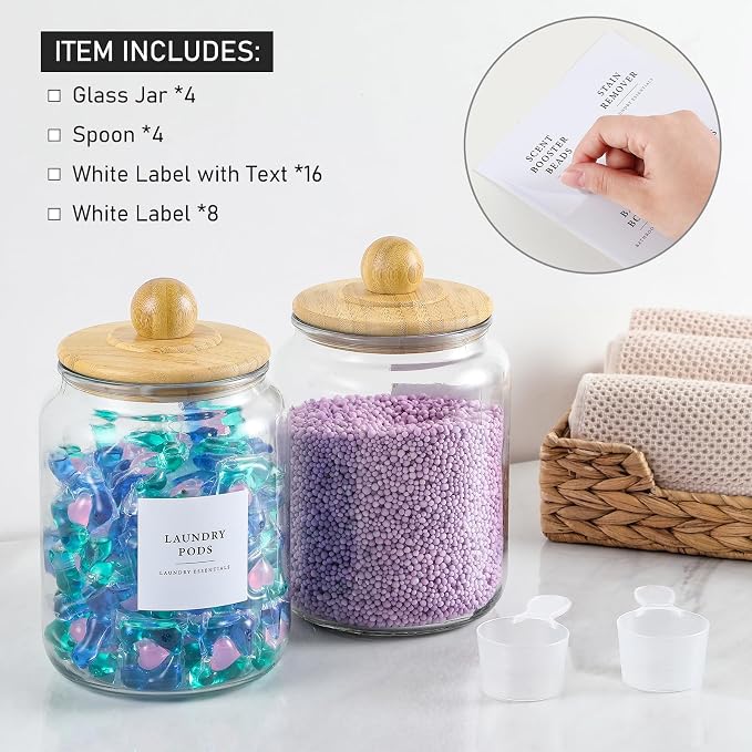 4 Pack Glass Jars with Bamboo Lids and Labels, Glass Containers - Image 2