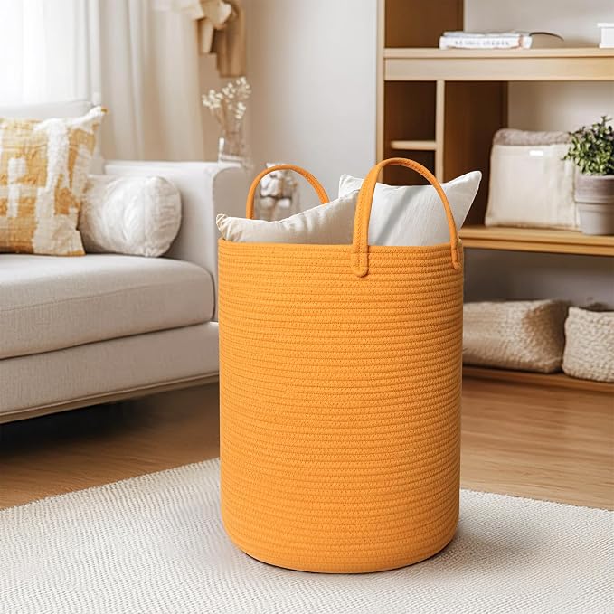 Large Orange Laundry Basket, XL Cotton Rope Toy Bin - Image 7