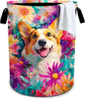 Dog Flower Laundry Basket Storage Bin Foldable Laundry Hamper Clothes Storage by Bzocm