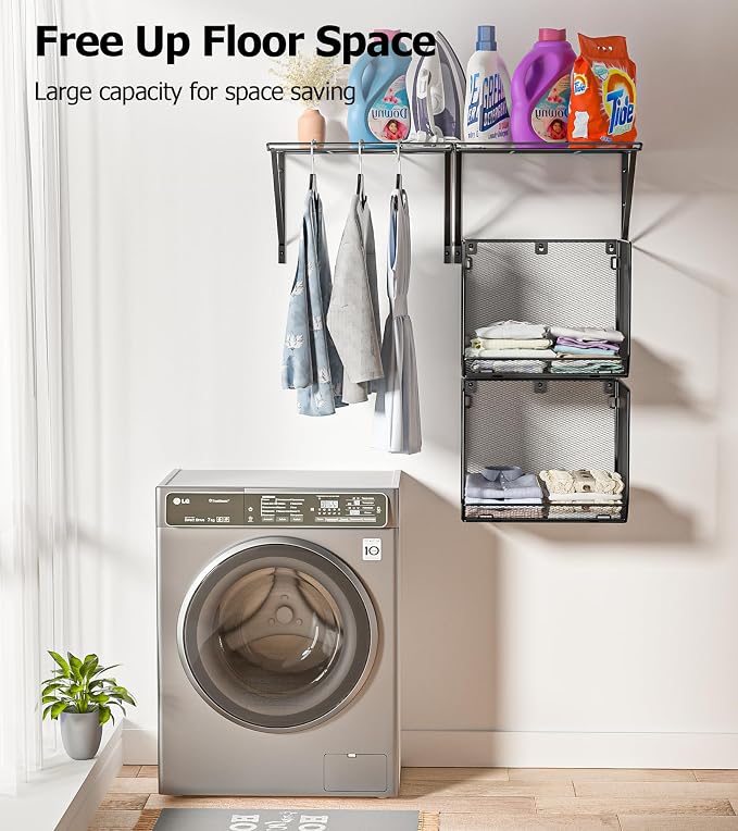 2 Pack Laundry Room Shelves Organization And Storage, Wall Mounted Clothes - Image 4