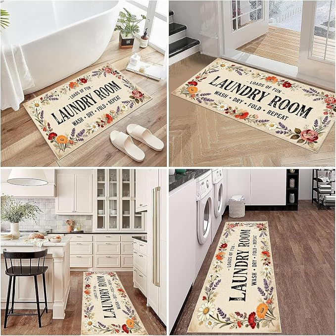 Laundry Room Rug Runner 20"X59" Boho Flower Non Slip Laundry Rugs and Mats - Image 5