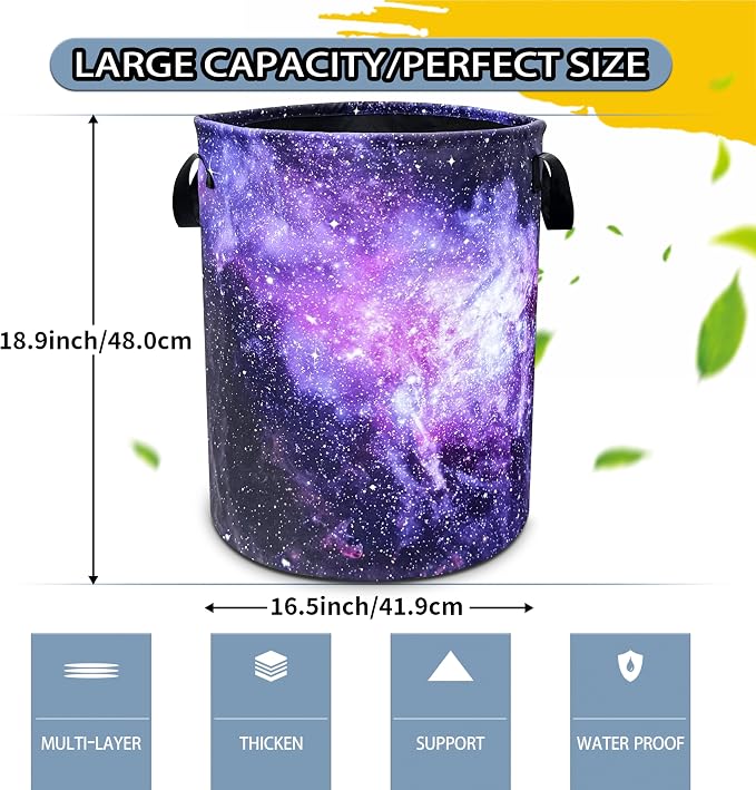 Pink Purple Galaxy Laundry Basket Universe Starry Sky Foldable Oxford Cloth - Image 2