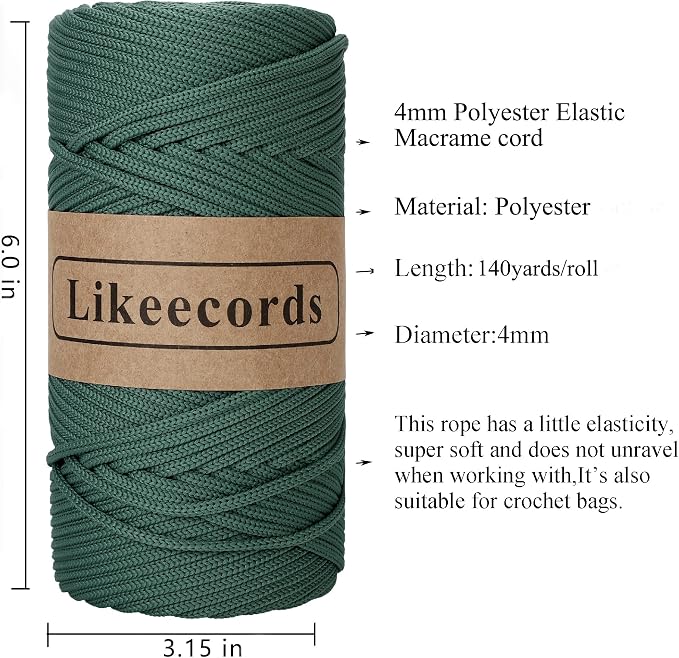 4mm Polyester Braided Macrame Cord 140Yards /426Feet, Elastic Yarn - Image 2