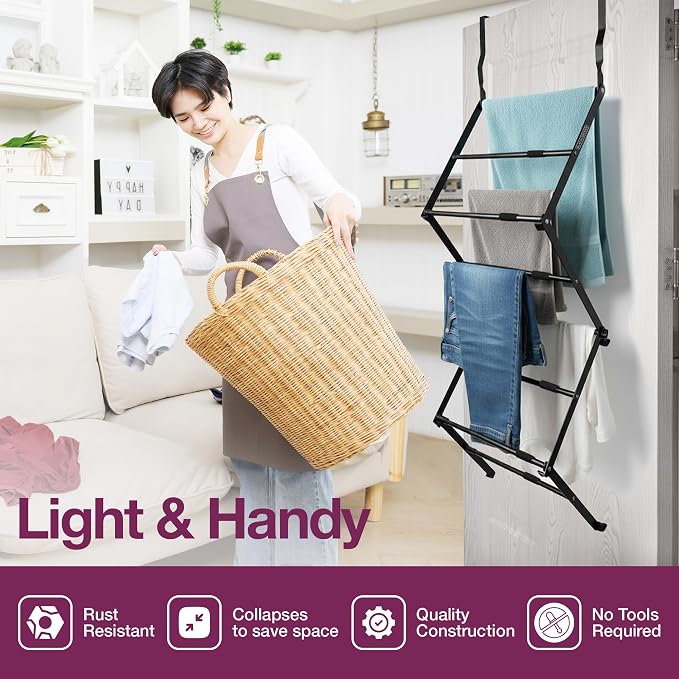 BLACK+DECKER Over The Door Expandable Telescopic Drying Rack, Clothes Organizer - Image 7