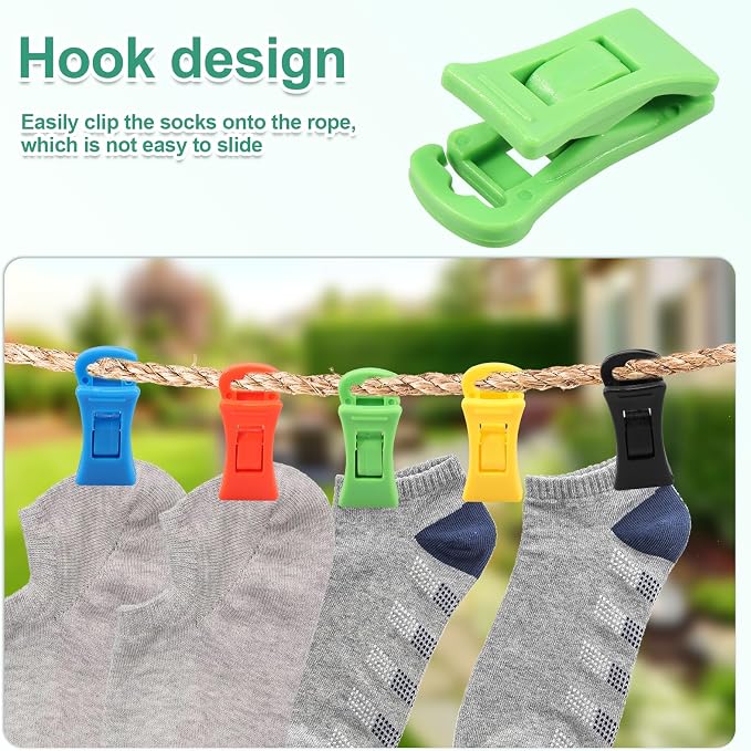 60 Pcs Stockings Clips with Hook, Colourful Clips Plastic Laundry Clip with - Image 3