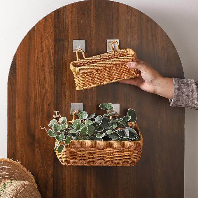 2 pack Wall Hanging Baskets for Storage Square Woven Hanging Basket - Image 7