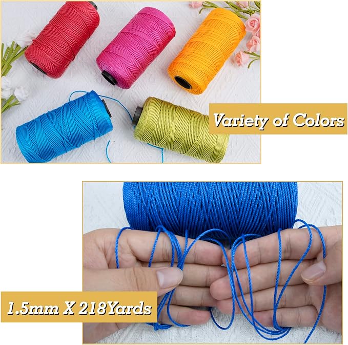 Braided Macrame Cord 1.5mm x 218yards Polypropylene Rope Polyester Rope Yarn - Image 3