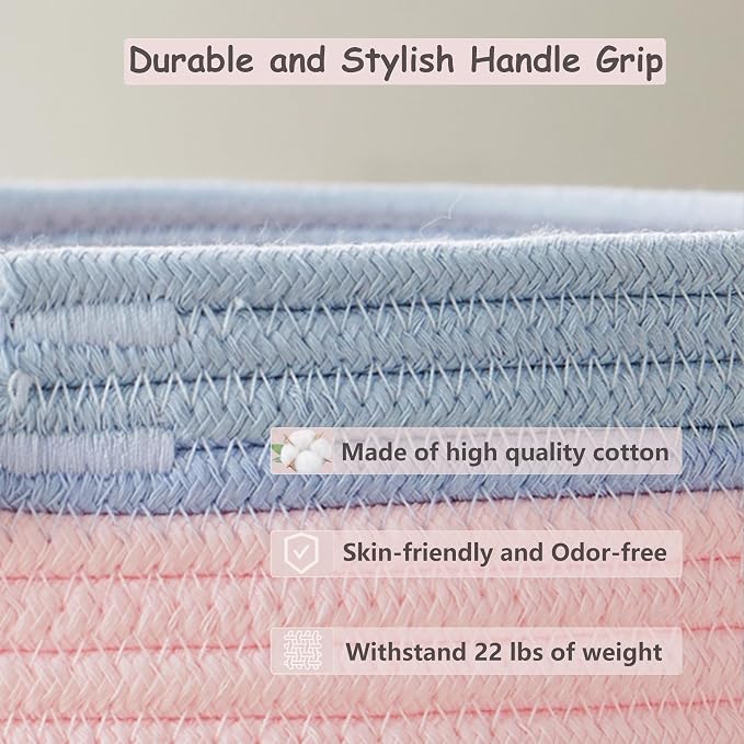 90L Large Pink Woven Rope Laundry Hamper Basket - Image 4