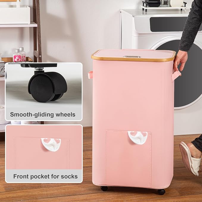 Laundry Basket with Wheels, Tall Dirty Clothes Hamper on Wheels, Rolling - Image 4
