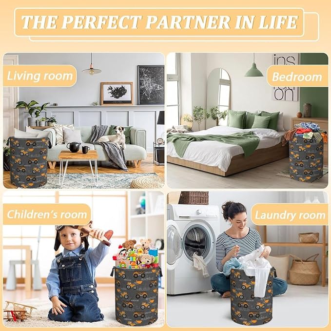 Cute Excavator Engineering Vehicle Laundry Hamper Bag - Image 7