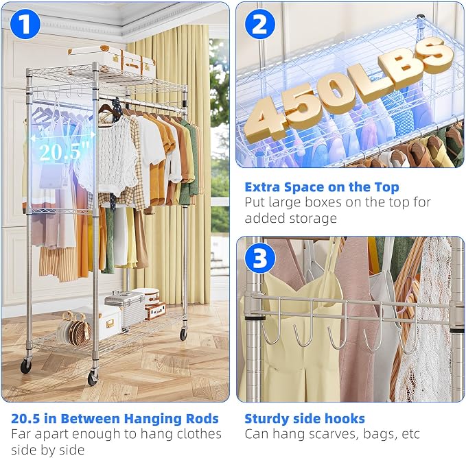 Simple Trending Rolling Clothes Rack, Clothing Rack, Garment Racks - Image 7
