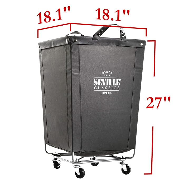 Seville Classics Large Commercial Heavy Duty Rolling Steel Frame Laundry Hamper - Image 2