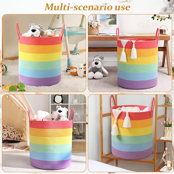 Laundry Hamper for Organizing, 52L Tall Laundry Baskets, Cotton Rope Woven - Image 5