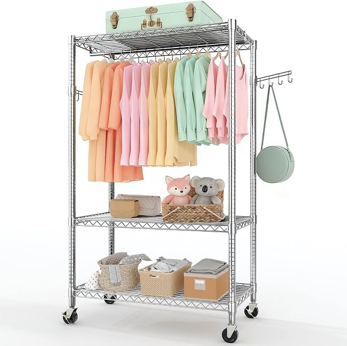 Rolling Clothes Rack, 75.6"H Heavy Duty Metal Garment Rack by GarveeHome