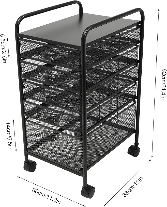 Rolling File Cabinet with 5 Drawers Craft Cart Organizer with Wheels Slim - Image 3