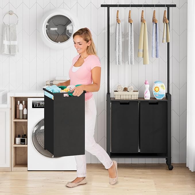 Laundry Sorter Cart With Hanging Clothes Rack, Removable Drying Rack, Laundry - Image 2