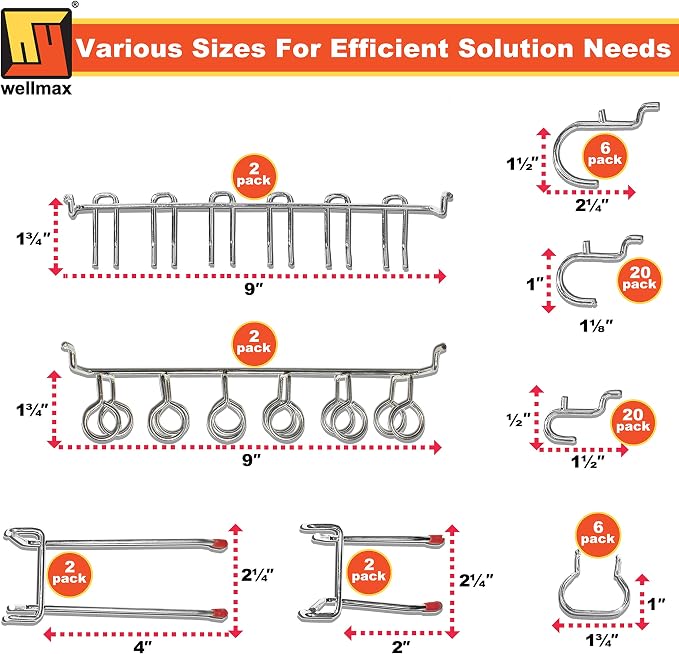 Wellmax 188-Piece Pegboard Hooks & Accessories – Heavy Duty Peg Board Organizer - Image 4
