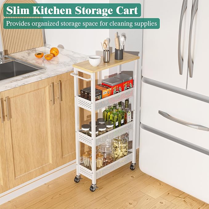 Giwil Slim Rolling Storage Cart 4 Tier Bathroom Organizer Mobile Shelving Unit - Image 8