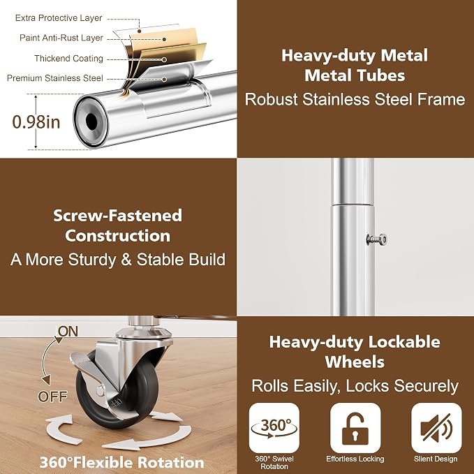 Clothes Rack With Storage Shelf, Heavy Duty Rolling Clothing Rack - Image 9