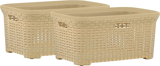 Superio Laundry Basket Plastic Storage Hamper Basket, Wicker Design 50 Liter by Superio