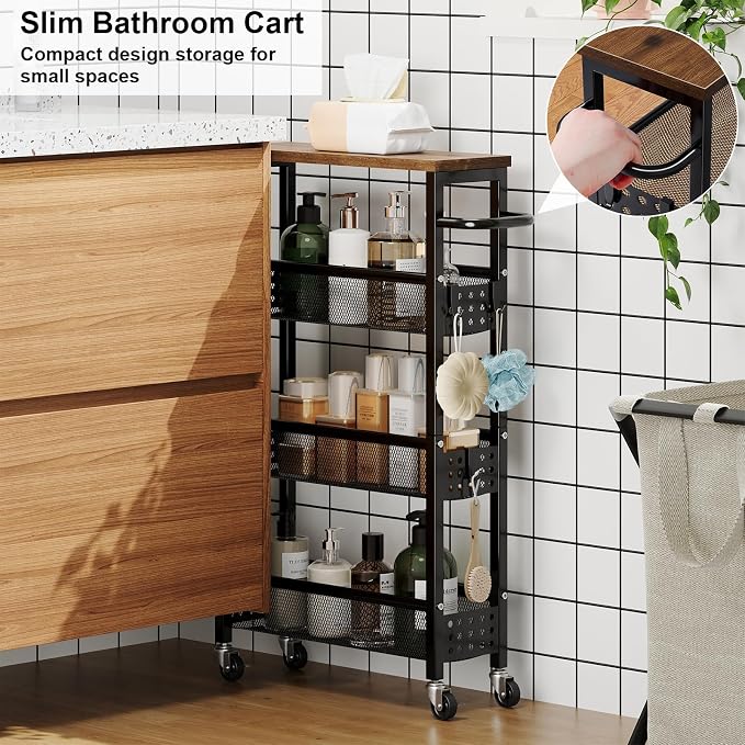 Slim Rolling Cart, 4 Tier Storage Cart, Narrow Cart - Image 3
