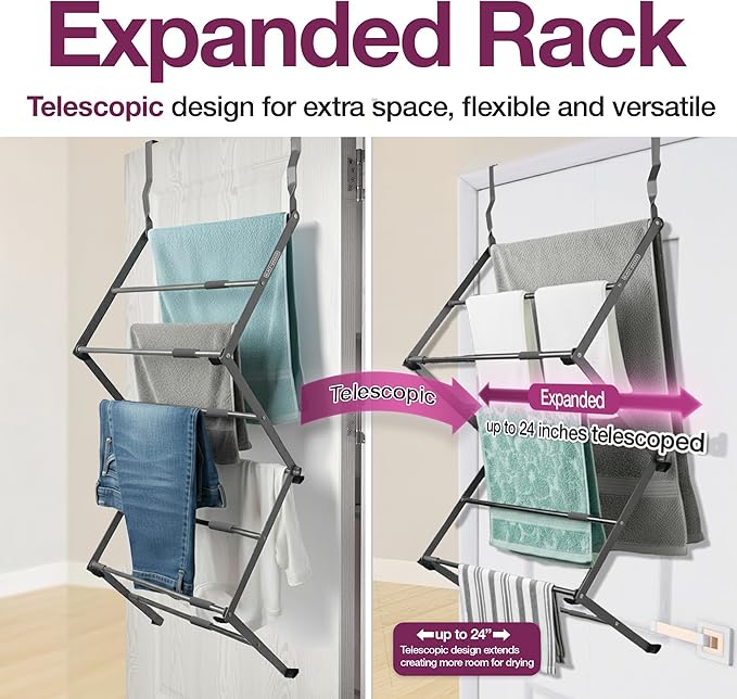 BLACK+DECKER Over The Door Expandable Telescopic Drying Rack, Clothes Organizer - Image 5