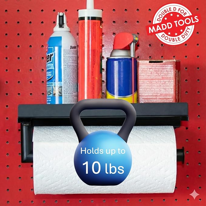 Pegboard Paper Towel Holder and Shelf, Peg Board Accessory Kit - Image 5