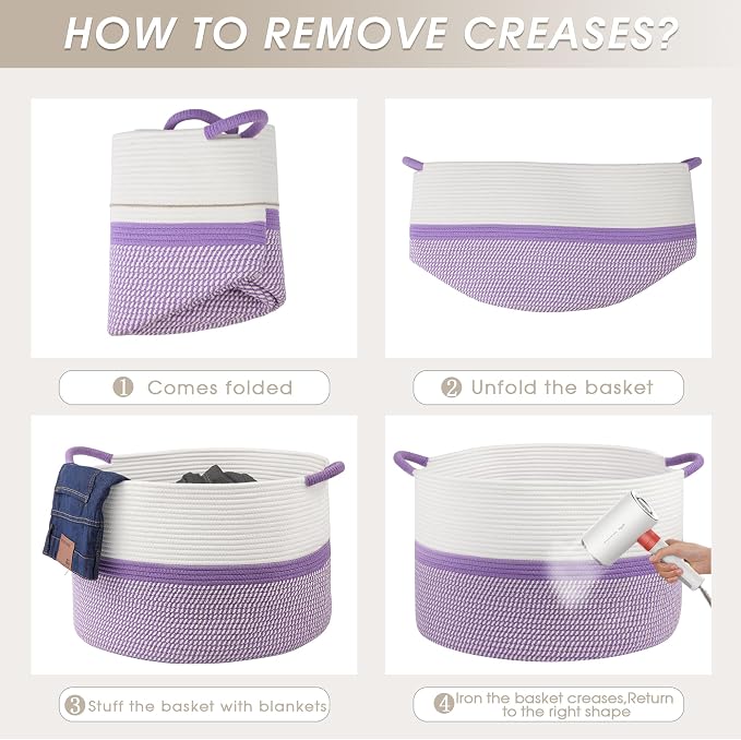 Large Cotton Rope Storage Basket, Blanket Organization - Image 7