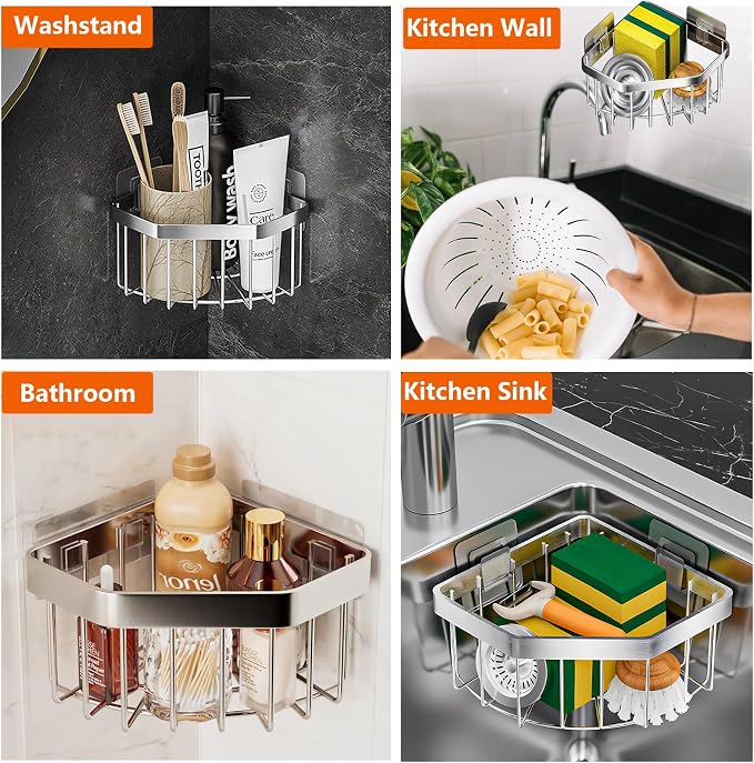 Kitchen Sink Organizer Corner Sponge Holder, Adhesive Stainless Steel Sponge - Image 3