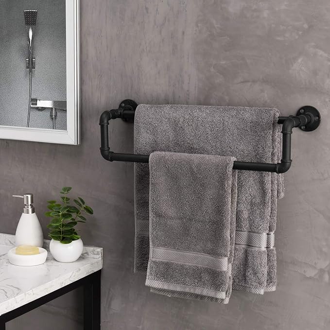 MyGift Double Industrial Pipe Towel Bar - Image 3