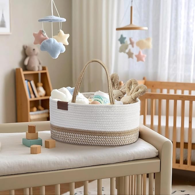 DECOMOMO Diaper Caddy, Empty Woven Basket - Image 4