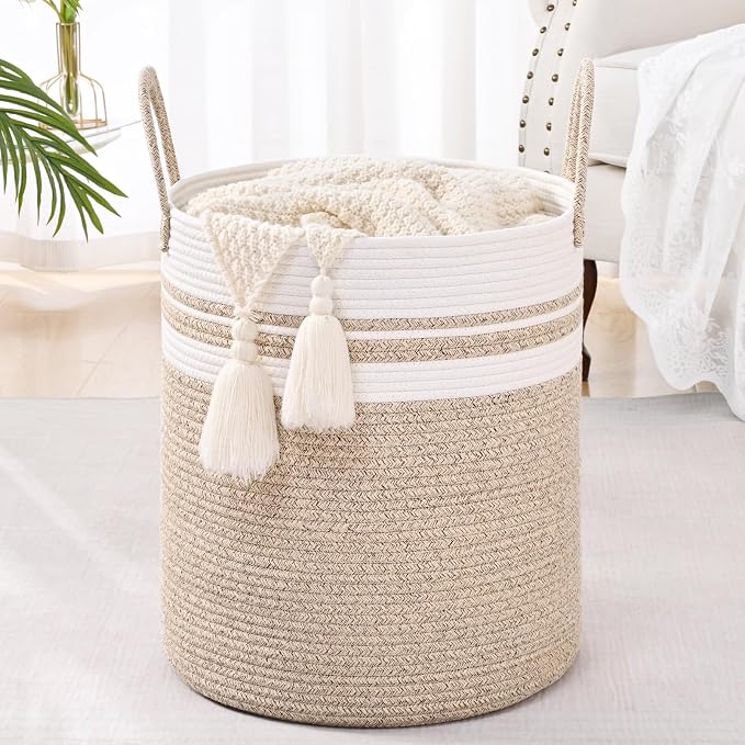 Laundry Hamper for Organizing, 52L Tall Laundry Baskets, Cotton Rope Woven - Image 8