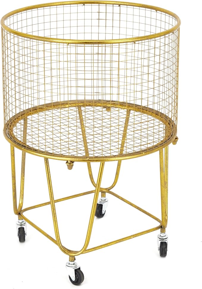 Deco 79 Metal Storage Cart Deep Set Metal Mesh Laundry Basket by Deco79