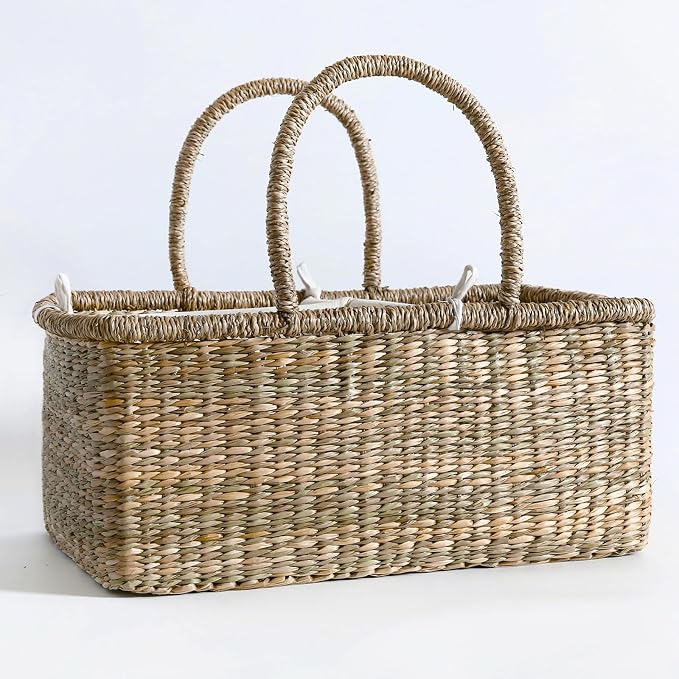 Premium Wicker Baby Diaper Caddy Organizer, Woven Seagrass Basket - Image 9
