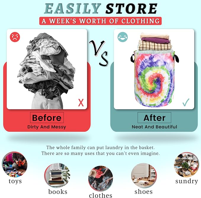 Tie Dye Laundry Hamper Rainbow Colorful Laundry Basket - Image 3