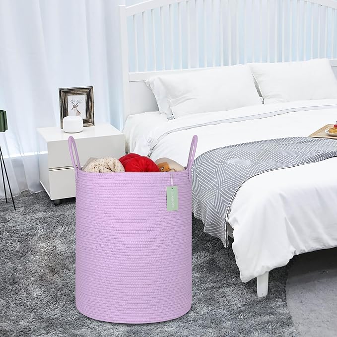 Large Cotton Rope Laundry Hamper 65L, Baby Nursery Hamper Bin - Image 7