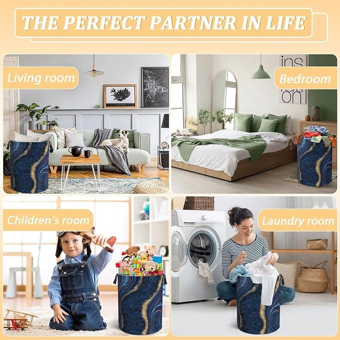 Blue Marble Print Laundry Hamper Bag - Image 7
