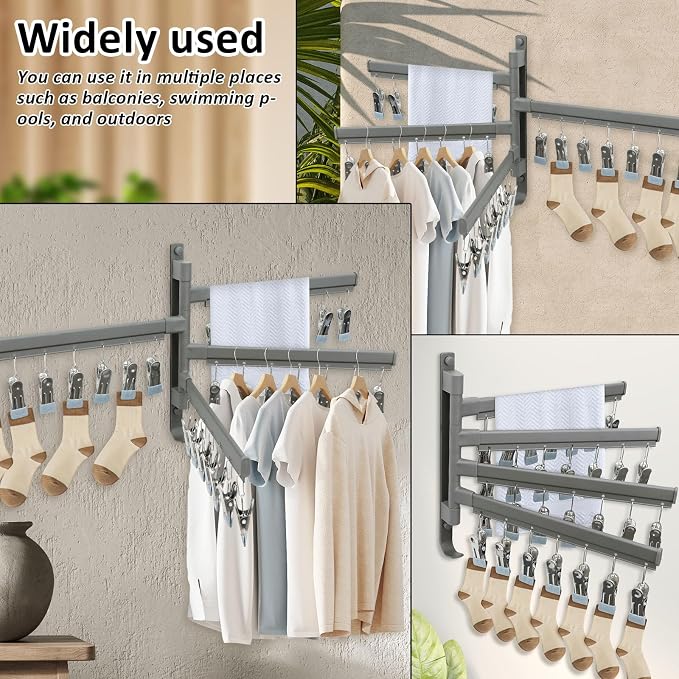 Clothes Drying Rack, Drying Rack, Wall Mounted Rotate Drying Hangers - Image 7